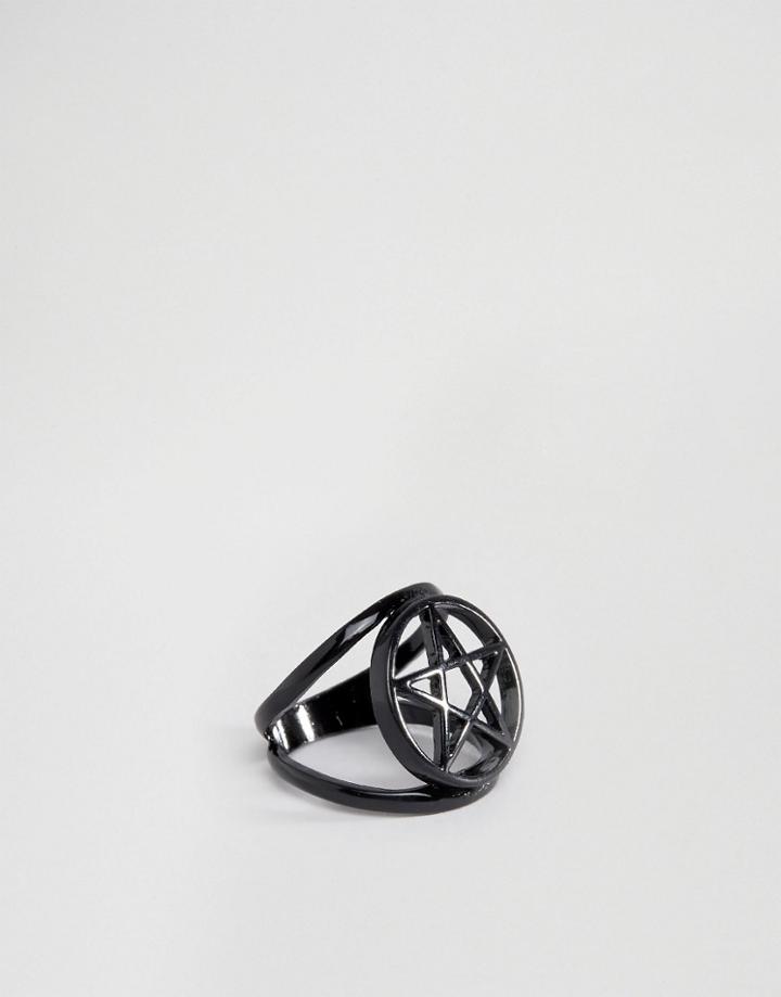Asos Black Ring With Star - Black