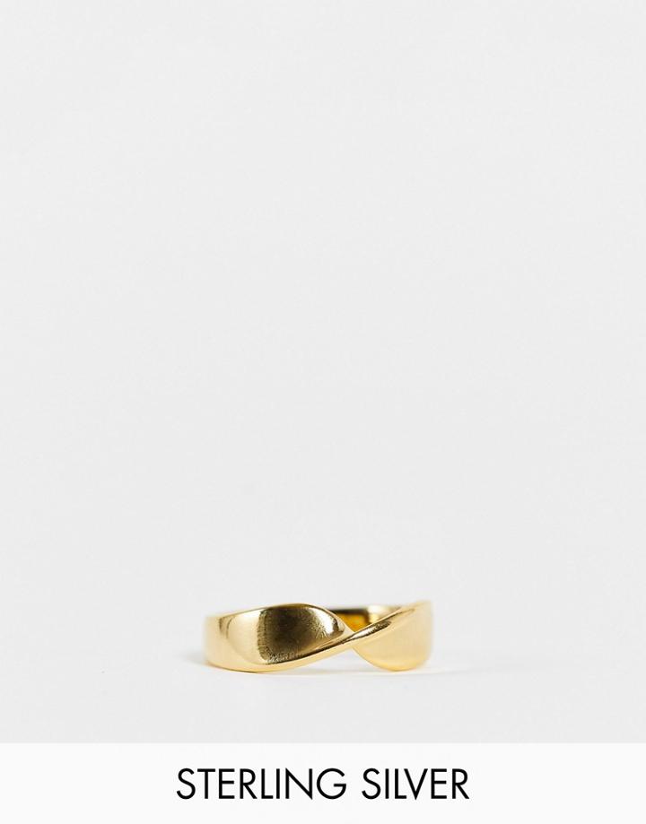 Asos Design Sterling Silver Ring With Twist Design In 14k Gold Plate