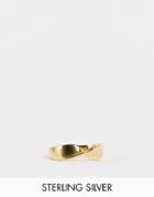 Asos Design Sterling Silver Ring With Twist Design In 14k Gold Plate