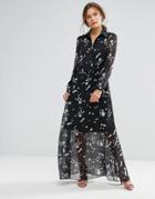 Liquorish Long Sleeve Floral Maxi Dress - Black
