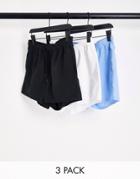 Asos Design 3 Pack Swim Shorts In Pastel Blue White And Black Short Length Save-multi