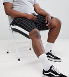 Asos Design Plus Slim Shorts In Black Check With Side Stripe - Black