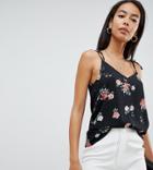 Fashion Union Tall Cami Top In Vintage Floral - Black