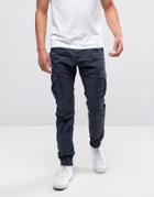 Solid Cuffed Cargo Pants With Belt - Navy