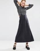 Asos Denim Skirt In Awkward Length With Suspenders - Washed Black