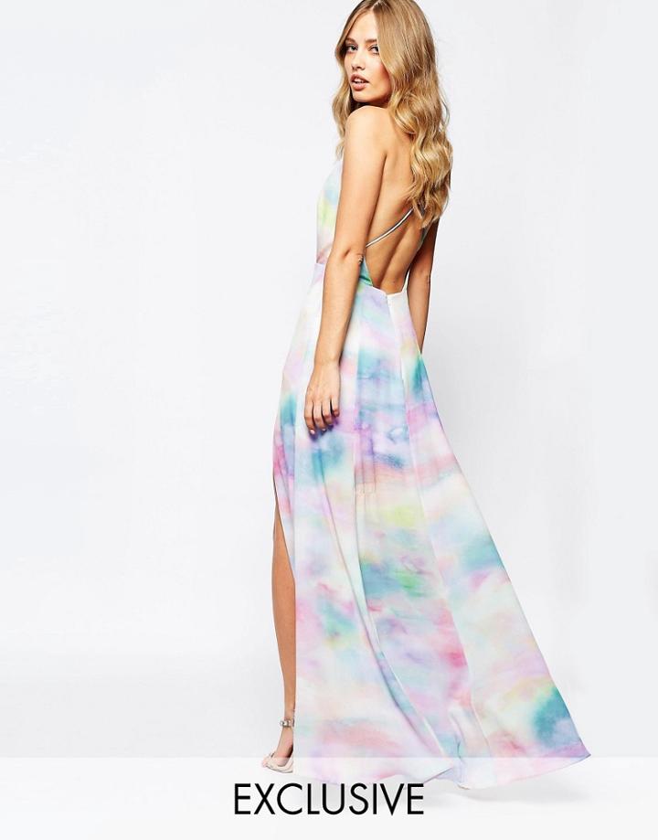 Fame And Partners Valentina Dream Maxi Dress With Cut Out Back In Wate