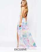 Fame And Partners Valentina Dream Maxi Dress With Cut Out Back In Wate