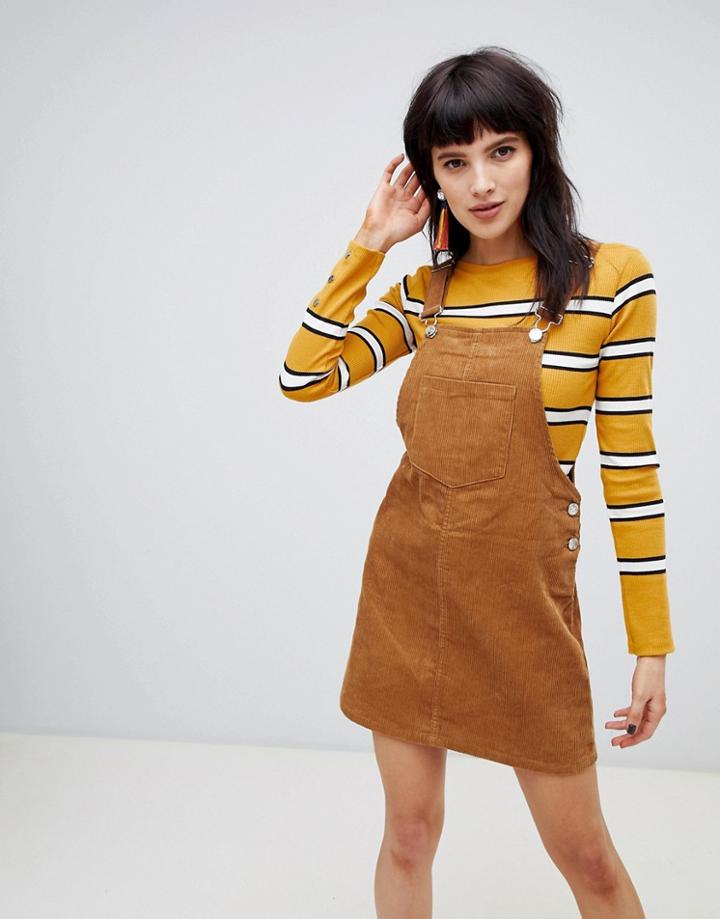 Stradivarius Cordoroy Overall Dress - Brown
