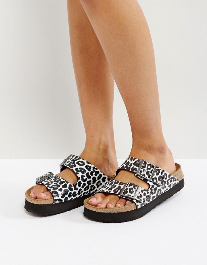 Papillio By Birkenstock Arizona Birko Leo White Platform Sandals - White