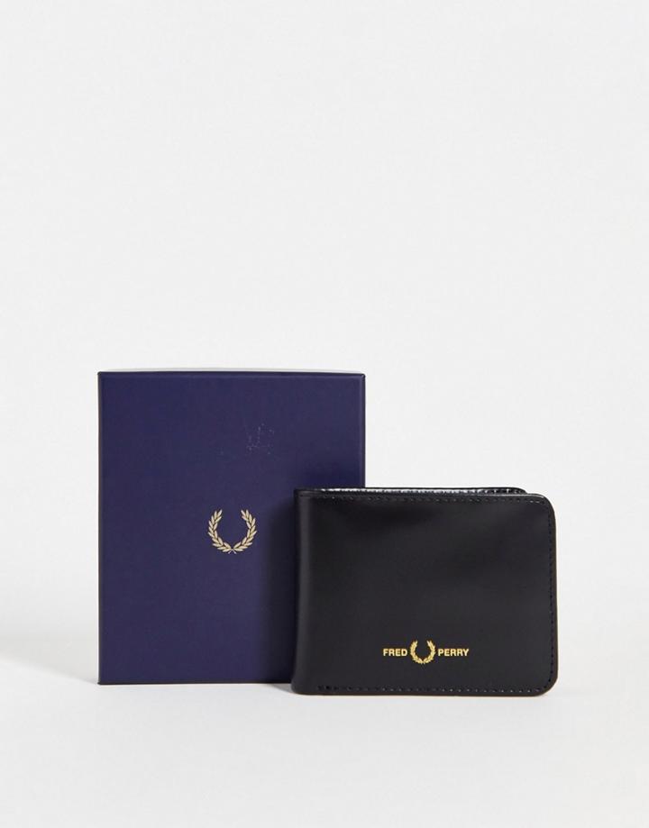 Fred Perry Matt Leather Billfold Wallet In Black