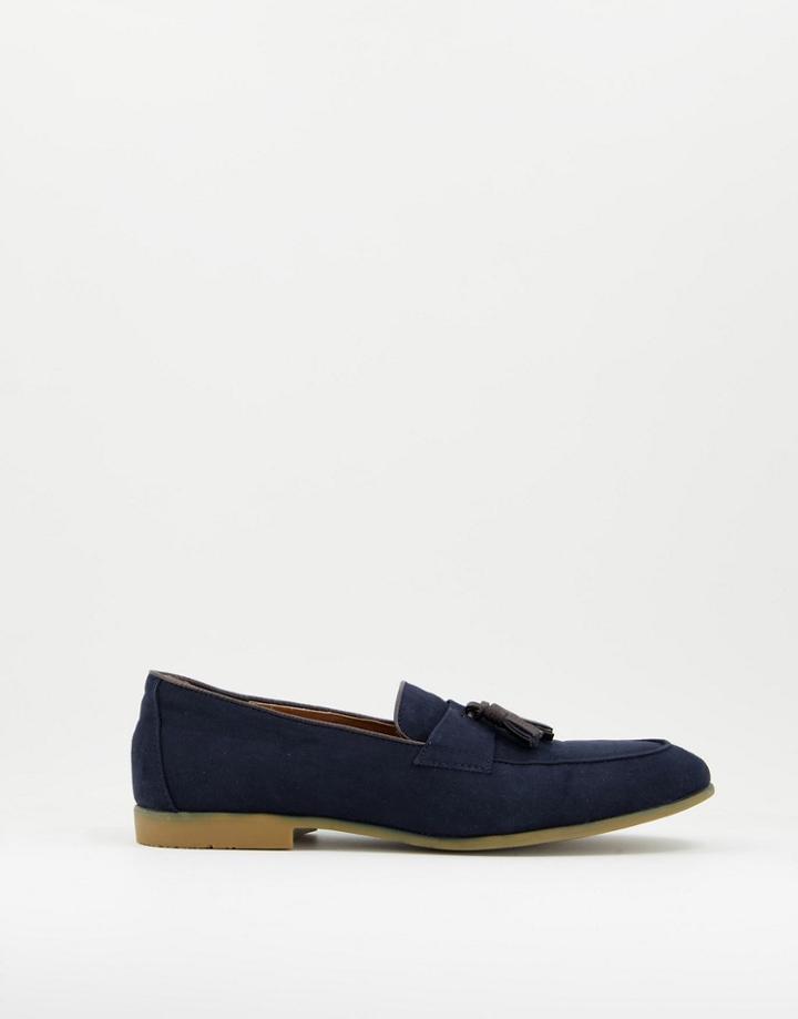 Topman Navy Faux Suede Tassel Loafers