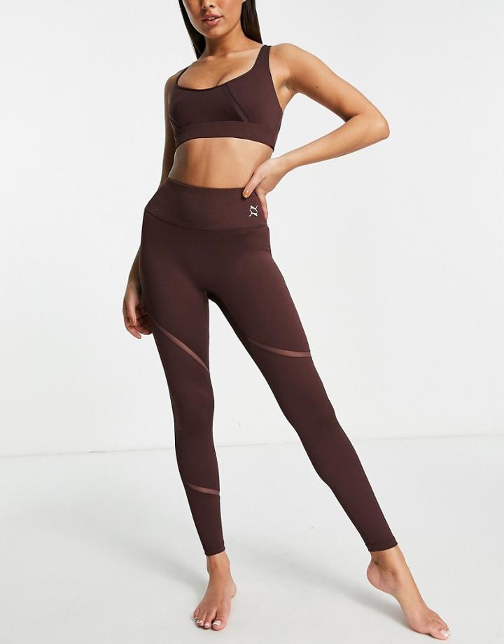 Puma Studio Yoga Leggings With Mesh Detail In Brown