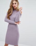 Miss Selfridge Cold Shoulder Rib Bodycon Dress - Purple