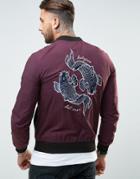 Religion Souvenir Bomber Jacket With Koi Carp Back Embroidery - Red