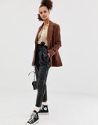 New Look Pu Tie Waist Pants In Black - Black