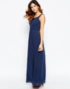 Elise Ryan Ruched Maxi Dress With Plunge Lace Bust - Navy