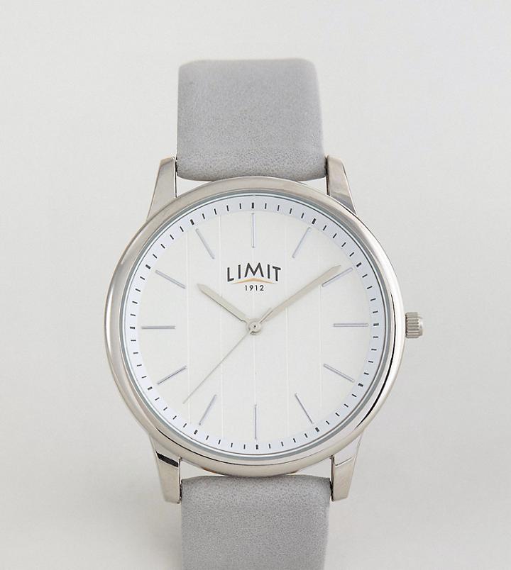Limit Gray Leather Watch With Stripe Dial Exclusive To Asos - Gray