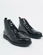 H By Hudson Battle Boots In Black High Shine Leather