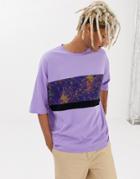 Asos Design Oversized T-shirt With Marble Print Panel With Half Sleeve - Purple