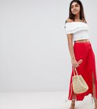 Asos Design Tall Crinkle Midaxi Skirt With Buttons And Double Split - Red