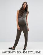 Missguided Maternity Slouch Ribbed High Neck Jumpsuit - Green