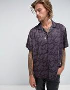 Asos Oversized Shirt With Revere Collar And Overdyed Japanese Floral Print - Purple