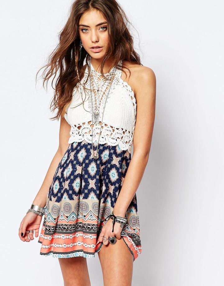 Kiss The Sky Festival Crochet Detail Dress - Multi
