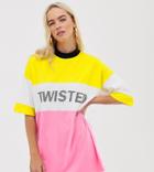 The Ragged Priest Oversized T-shirt Dress With Slogan - Pink