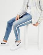 Gym King Muscle Jeans In Mid Wash Blue With Side Stripe - Blue