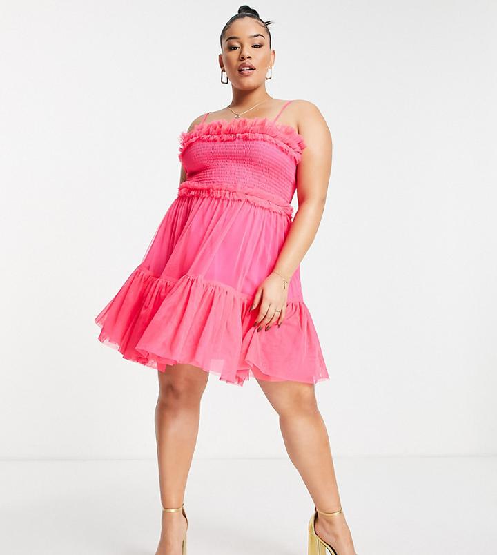 Lace & Beads Plus Mini Cami A Line Dress In Hot Pink