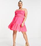 Lace & Beads Plus Mini Cami A Line Dress In Hot Pink