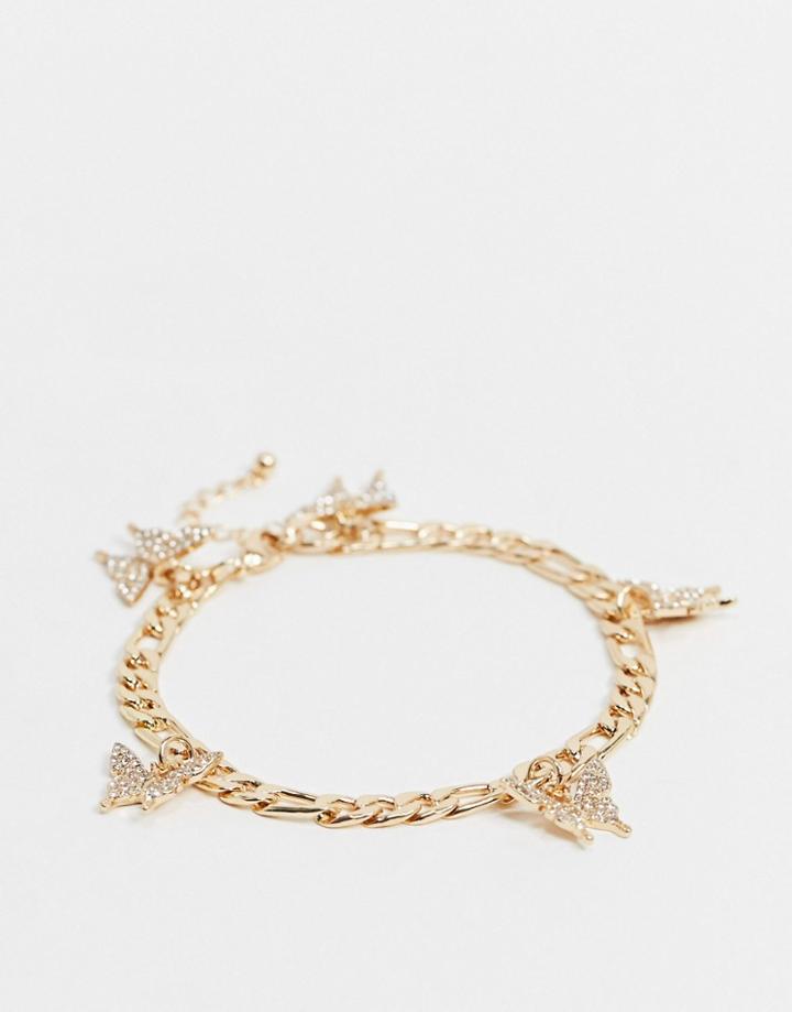 Asos Design Anklet With Butterfly Charms In Gold Tone