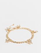 Asos Design Anklet With Butterfly Charms In Gold Tone