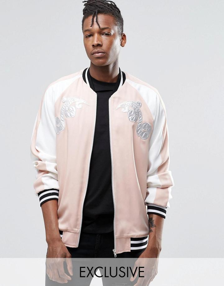 Reclaimed Vintage Souvenir Bomber Jacket - Pink