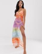 Jaded London Beach Mesh Cami Maxi Dress In Tie Dye - Multi