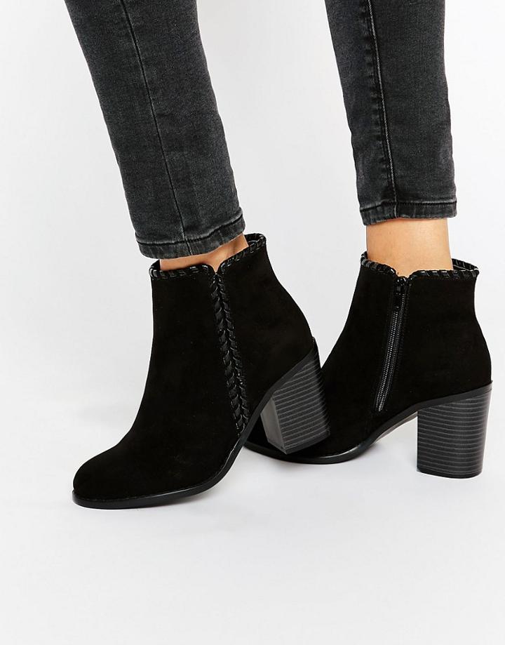 London Rebel Mid Heeled Ankle Boots - Black Mf