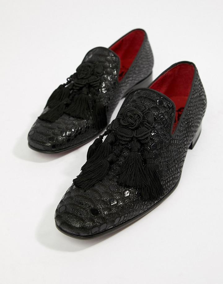 Jeffery West Jung Tassel Loafers In Black Croc - Black