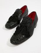 Jeffery West Jung Tassel Loafers In Black Croc - Black