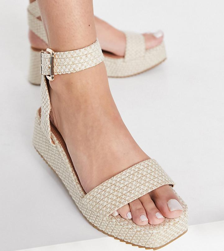 Asos Design Wide Fit Tatiana Flatform Sandals In Natural-neutral