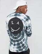 Asos Relaxed Long Sleeve T-shirt With Face Back Print And Tie Dye - Blue