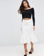 Asos Scuba Midi Skirt With Tiered Hem - White