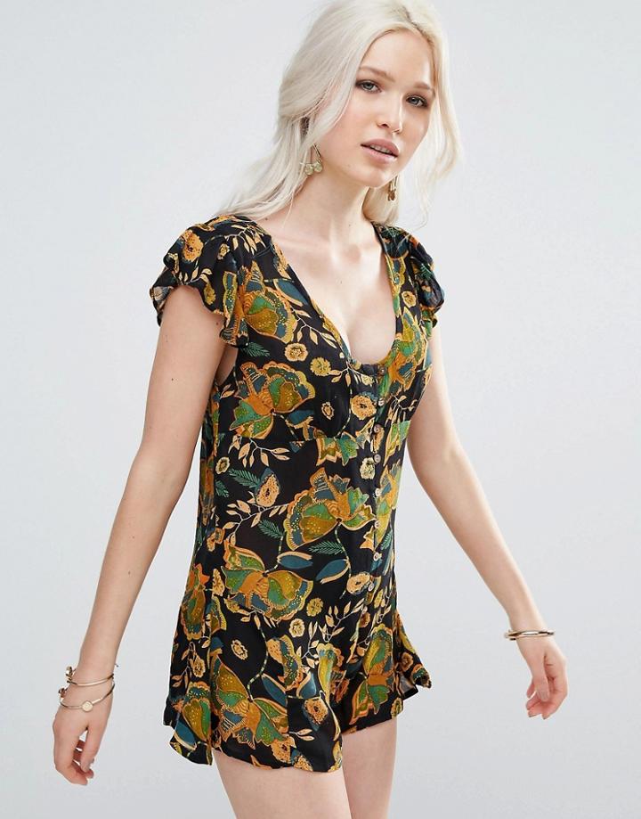 Raga Tropical Paradise Printed Romper - Black