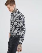 Devils Advocate Black Rose Floral Slim Fit Shirt - Black