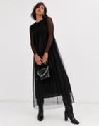 Y.a.s Pleated Tule Sheer Maxi Dress-black