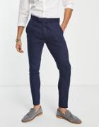 Asos Design Super Skinny Wool Mix Suit Pants In Navy Herringbone