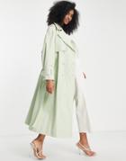 Asos Edition Trench Coat With Tie In Sage Green