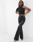 Unique21 Knitted Rib Neck One Shoulder Top In Black
