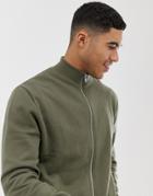 Asos Design Jersey Track Jacket In Khaki-green