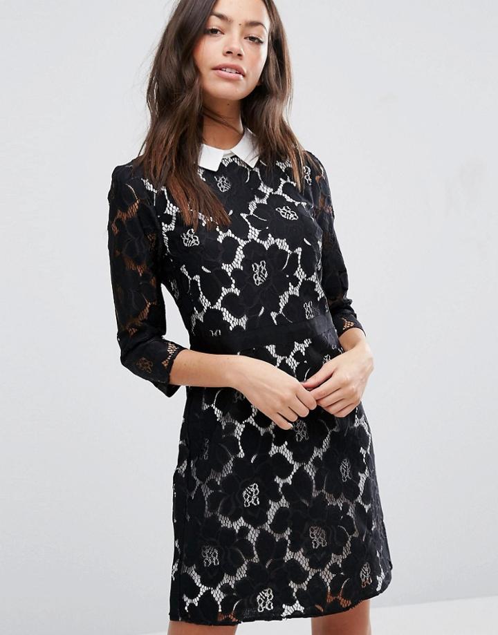 Oasis Lace Collar Dress - Black