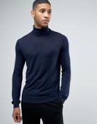 Kiomi Roll Neck Sweater In Fine Knit - Navy